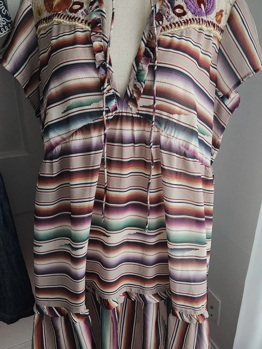 Double D Ranch Multicolor Striped Embroidered Ruffle Dress - Picture 2 of 3